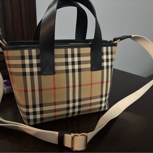 Burberry Beige Check Tote Bag.